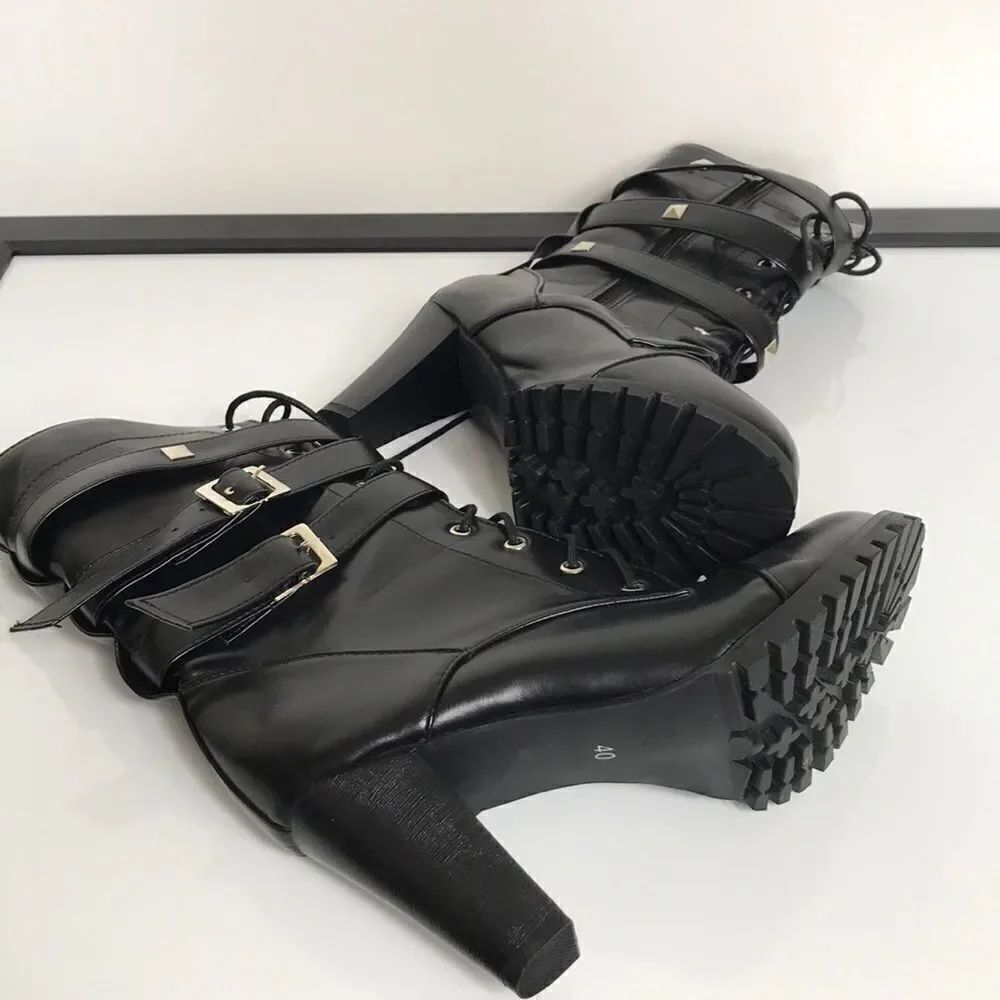Unbranded Round-Toe Mid-Calf Heeled Boot